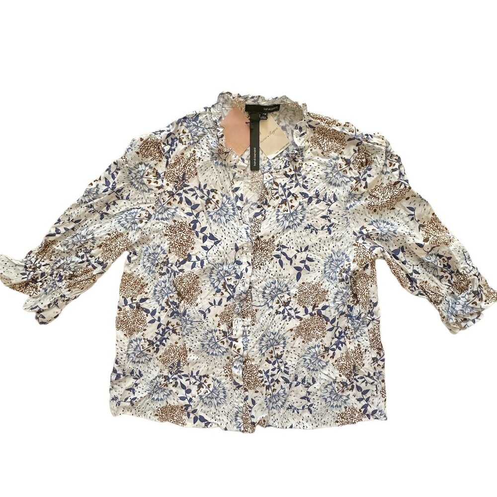 Harvé Benard - Button-Down Elbow Sleeve Floral Ruffle Top, Size XLP